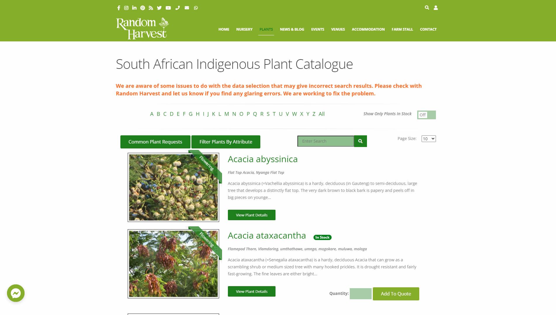 Random Harvest Web Development Plant Catalogue